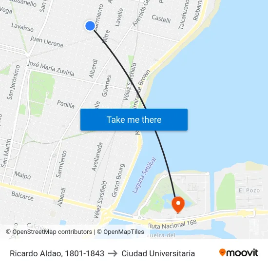 Ricardo Aldao, 1801-1843 to Ciudad Universitaria map