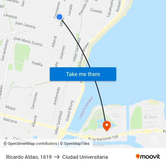 Ricardo Aldao, 1619 to Ciudad Universitaria map