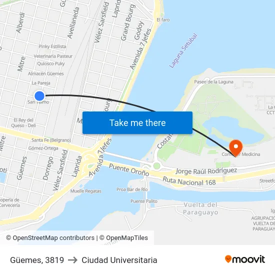 Güemes, 3819 to Ciudad Universitaria map