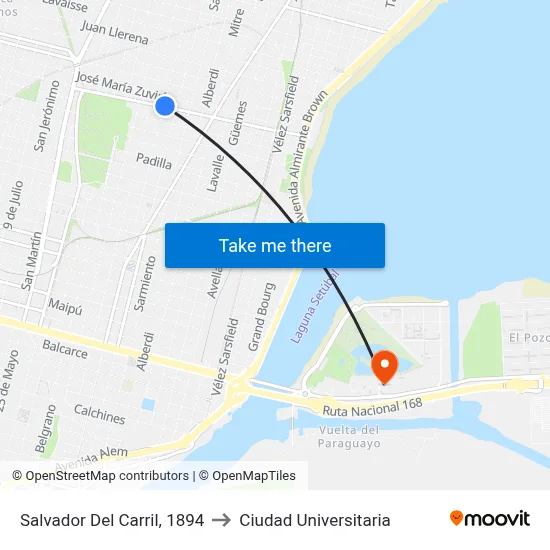Salvador Del Carril, 1894 to Ciudad Universitaria map