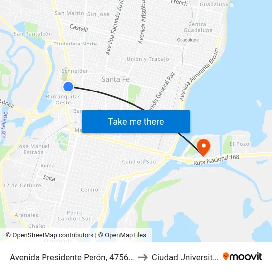Avenida Presidente Perón, 4756-4798 to Ciudad Universitaria map