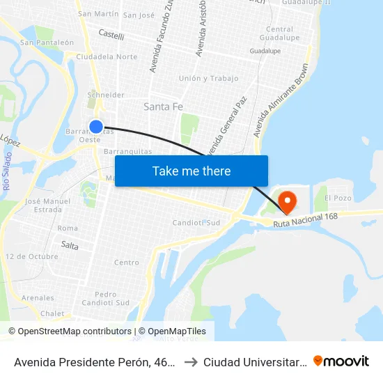 Avenida Presidente Perón, 4601 to Ciudad Universitaria map