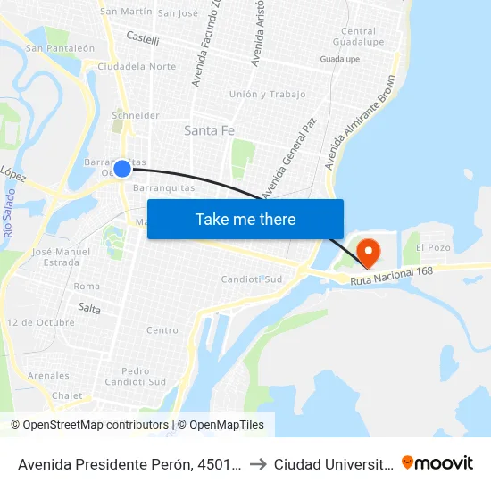Avenida Presidente Perón, 4501-4599 to Ciudad Universitaria map