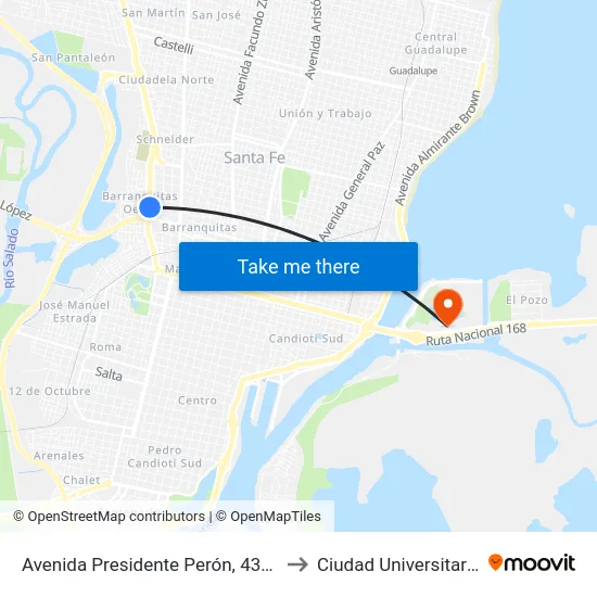 Avenida Presidente Perón, 4340 to Ciudad Universitaria map