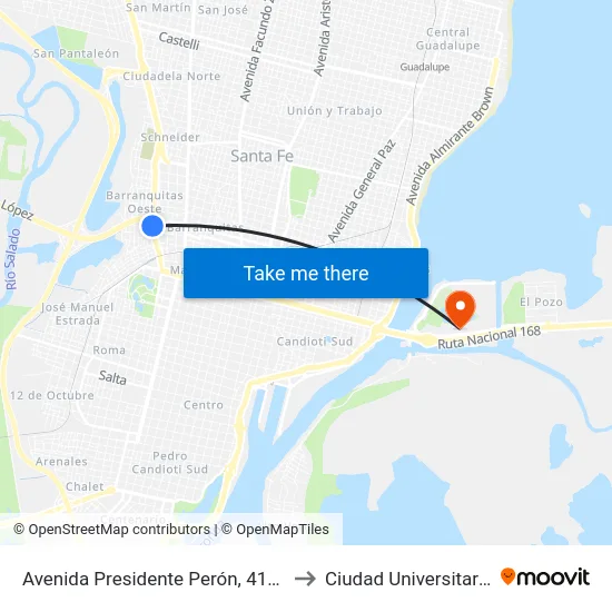 Avenida Presidente Perón, 4101 to Ciudad Universitaria map