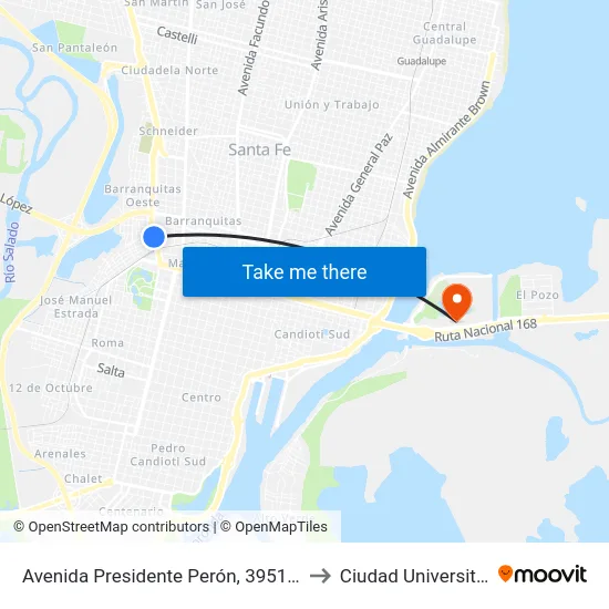 Avenida Presidente Perón, 3951-3961 to Ciudad Universitaria map