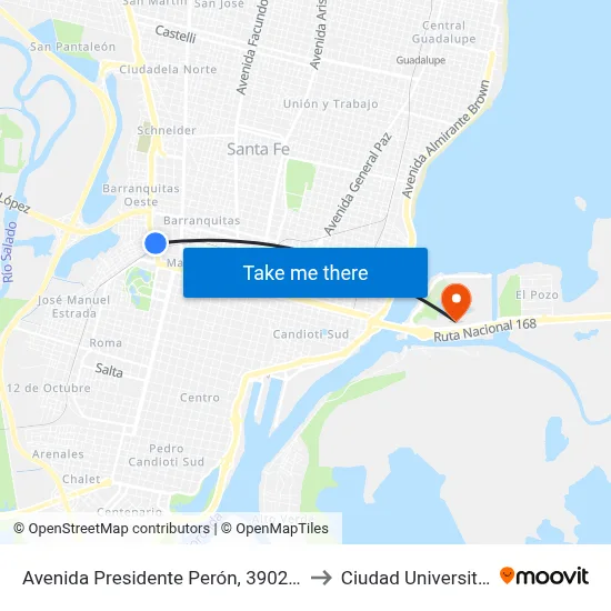 Avenida Presidente Perón, 3902-3950 to Ciudad Universitaria map