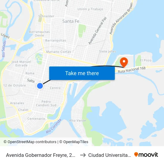 Avenida Gobernador Freyre, 2101 to Ciudad Universitaria map