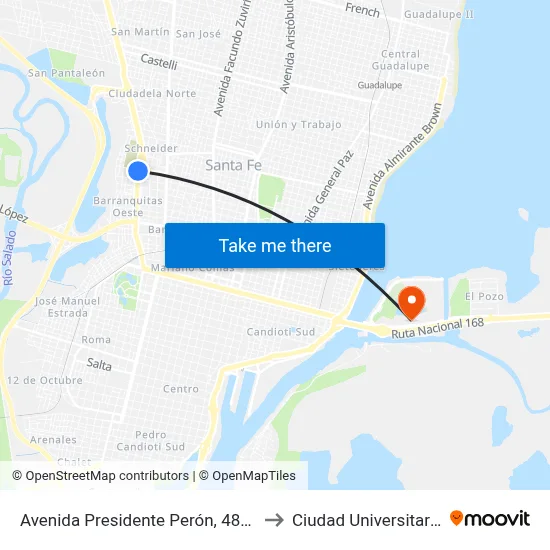 Avenida Presidente Perón, 4850 to Ciudad Universitaria map