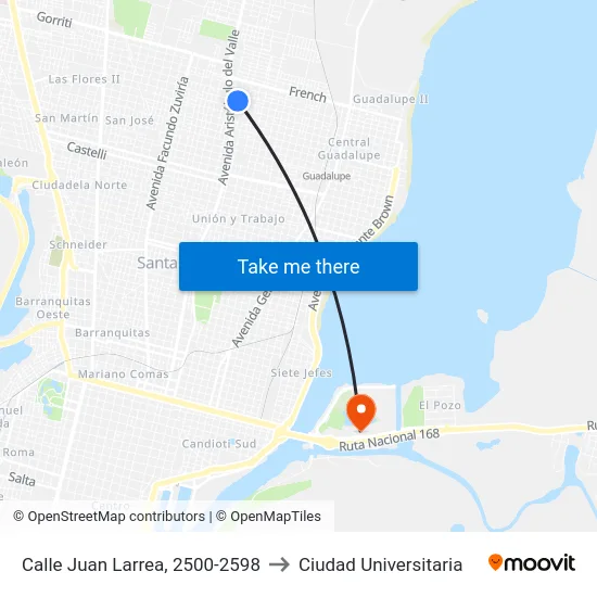 Calle Juan Larrea, 2500-2598 to Ciudad Universitaria map