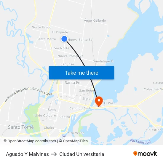 Aguado Y Malvinas to Ciudad Universitaria map