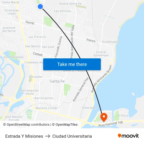 Estrada Y Misiones to Ciudad Universitaria map