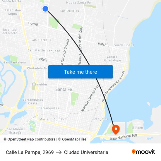 Calle La Pampa, 2969 to Ciudad Universitaria map