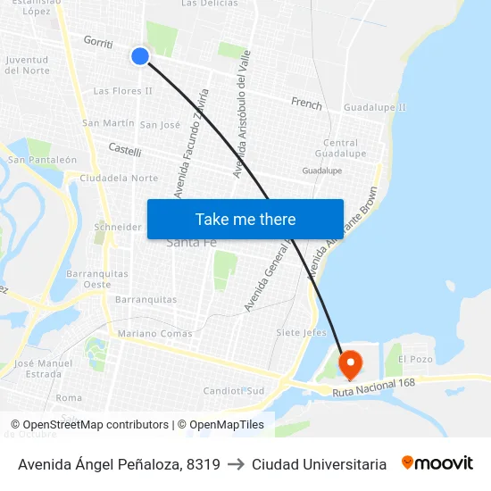 Avenida Ángel Peñaloza, 8319 to Ciudad Universitaria map
