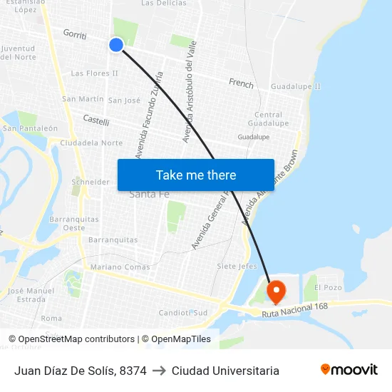 Juan Díaz De Solís, 8374 to Ciudad Universitaria map