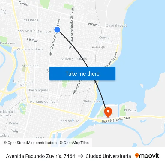 Avenida Facundo Zuviría, 7464 to Ciudad Universitaria map