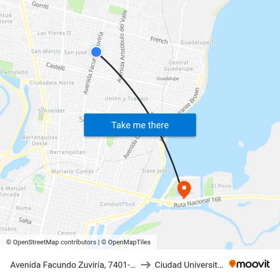 Avenida Facundo Zuviría, 7401-7499 to Ciudad Universitaria map