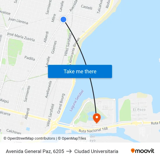 Avenida General Paz, 6205 to Ciudad Universitaria map