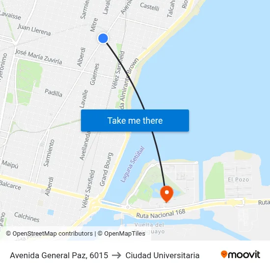 Avenida General Paz, 6015 to Ciudad Universitaria map