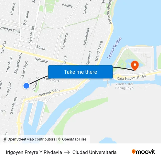 Irigoyen Freyre Y Rivdavia to Ciudad Universitaria map