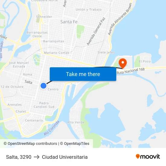 Salta, 3290 to Ciudad Universitaria map