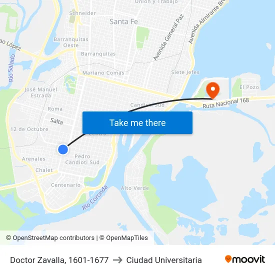Doctor Zavalla, 1601-1677 to Ciudad Universitaria map