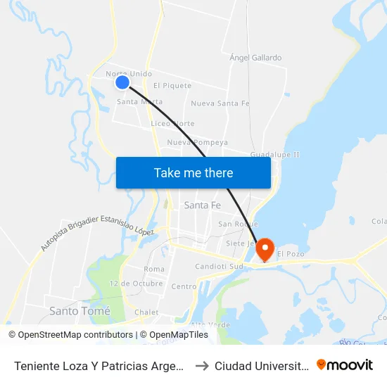 Teniente Loza Y Patricias Argentinas to Ciudad Universitaria map