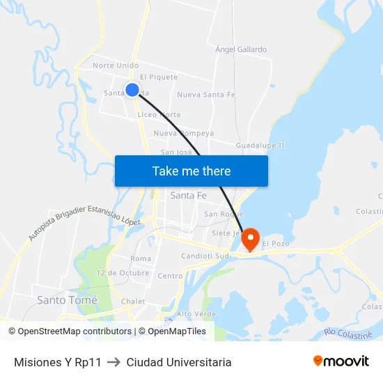 Misiones Y Rp11 to Ciudad Universitaria map