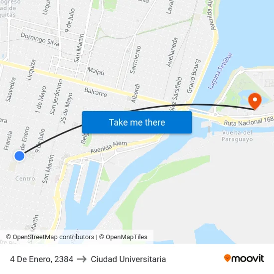 4 De Enero, 2384 to Ciudad Universitaria map