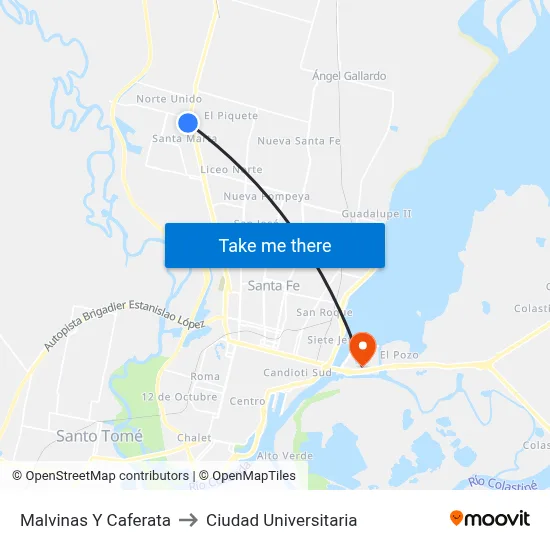 Malvinas Y Caferata to Ciudad Universitaria map