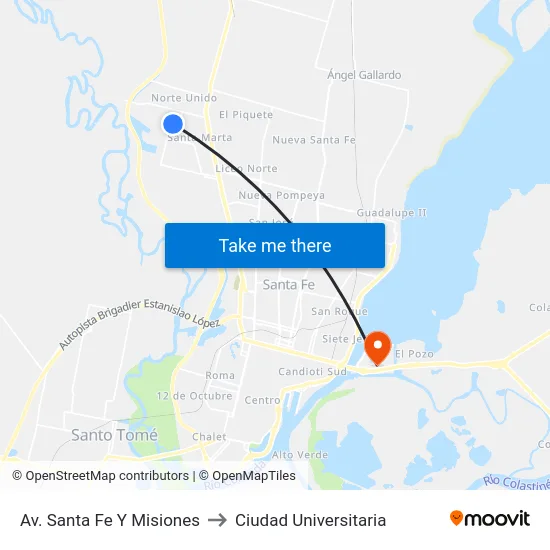 Av. Santa Fe Y Misiones to Ciudad Universitaria map