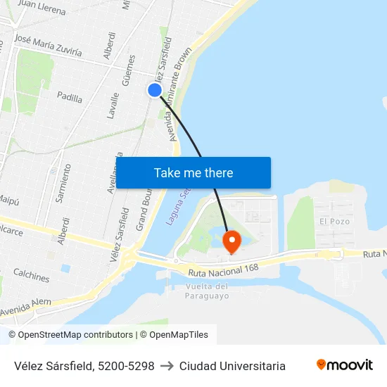 Vélez Sársfield, 5200-5298 to Ciudad Universitaria map