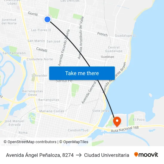 Avenida Ángel Peñaloza, 8274 to Ciudad Universitaria map