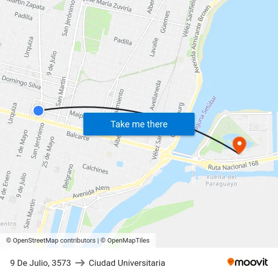 9 De Julio, 3573 to Ciudad Universitaria map
