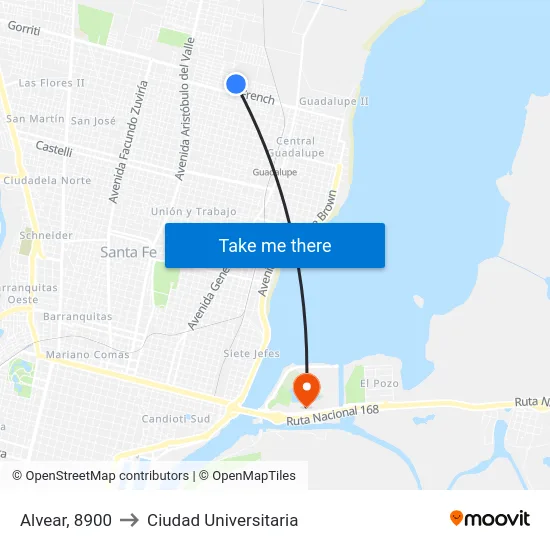 Alvear, 8900 to Ciudad Universitaria map