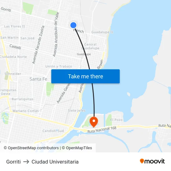 Gorriti to Ciudad Universitaria map