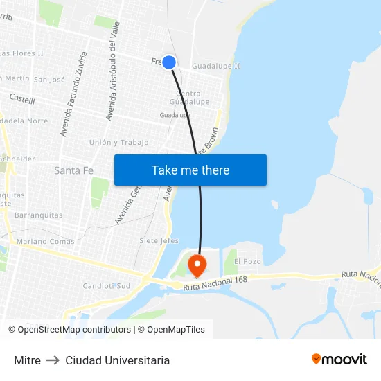Mitre to Ciudad Universitaria map