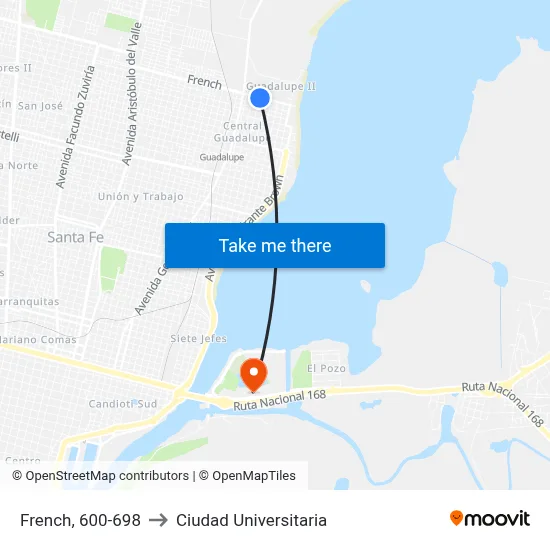 French, 600-698 to Ciudad Universitaria map