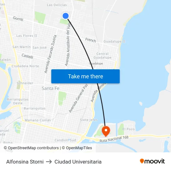 Alfonsina Storni to Ciudad Universitaria map