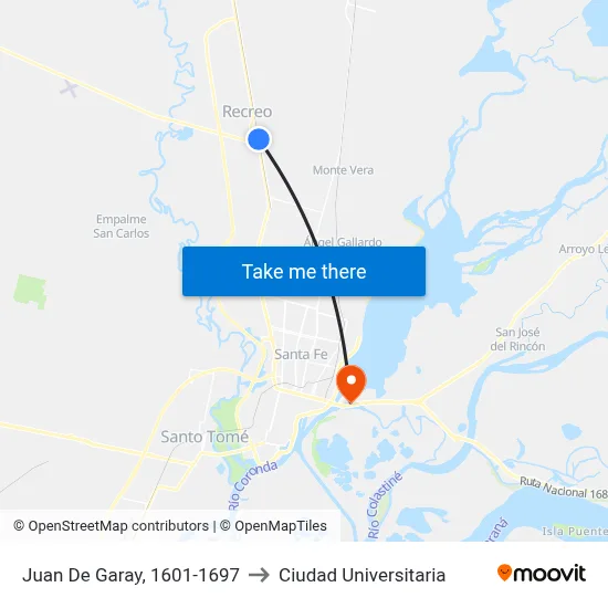 Juan De Garay, 1601-1697 to Ciudad Universitaria map