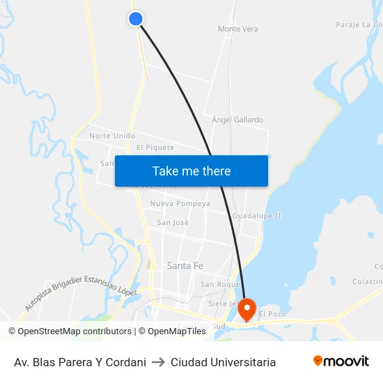 Av. Blas Parera Y Cordani to Ciudad Universitaria map