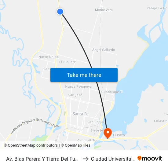 Av. Blas Parera Y Tierra Del Fuego to Ciudad Universitaria map