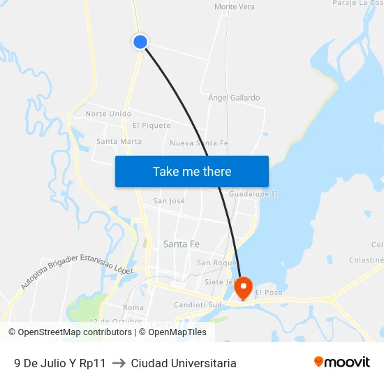 9 De Julio Y Rp11 to Ciudad Universitaria map