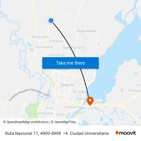 Ruta Nacional 11, 4900-4998 to Ciudad Universitaria map