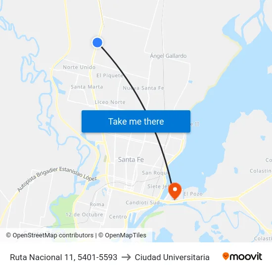 Ruta Nacional 11, 5401-5593 to Ciudad Universitaria map