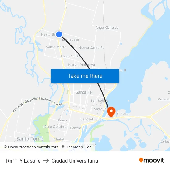 Rn11 Y Lasalle to Ciudad Universitaria map