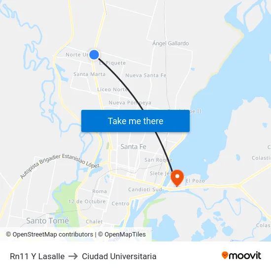 Rn11 Y Lasalle to Ciudad Universitaria map