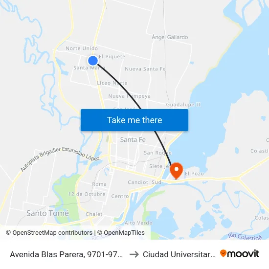 Avenida Blas Parera, 9701-9755 to Ciudad Universitaria map