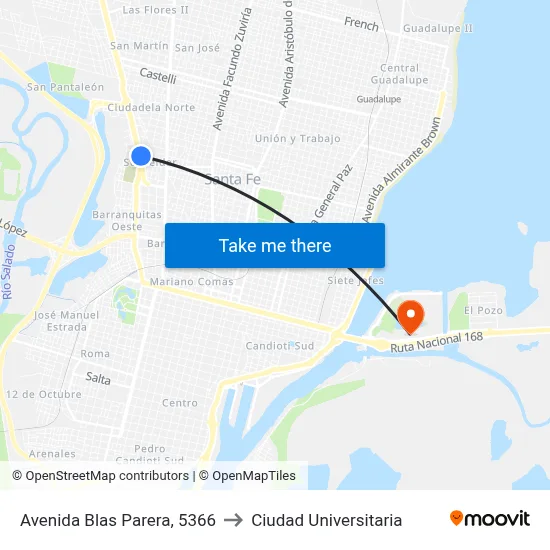 Avenida Blas Parera, 5366 to Ciudad Universitaria map