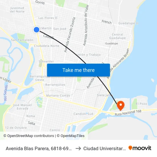 Avenida Blas Parera, 6818-6900 to Ciudad Universitaria map
